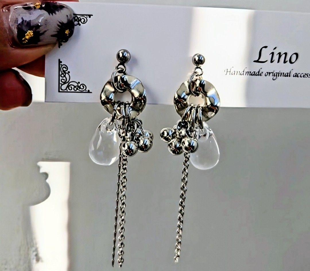 じゃらじゃらピアス 金属アレルギー対応 シルバーピアス クリアピアス