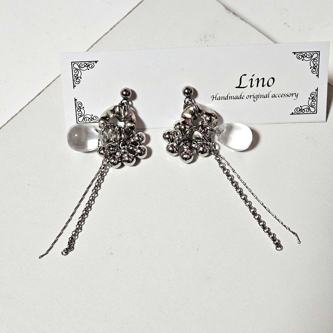 じゃらじゃらピアス 金属アレルギー対応 シルバーピアス クリアピアス