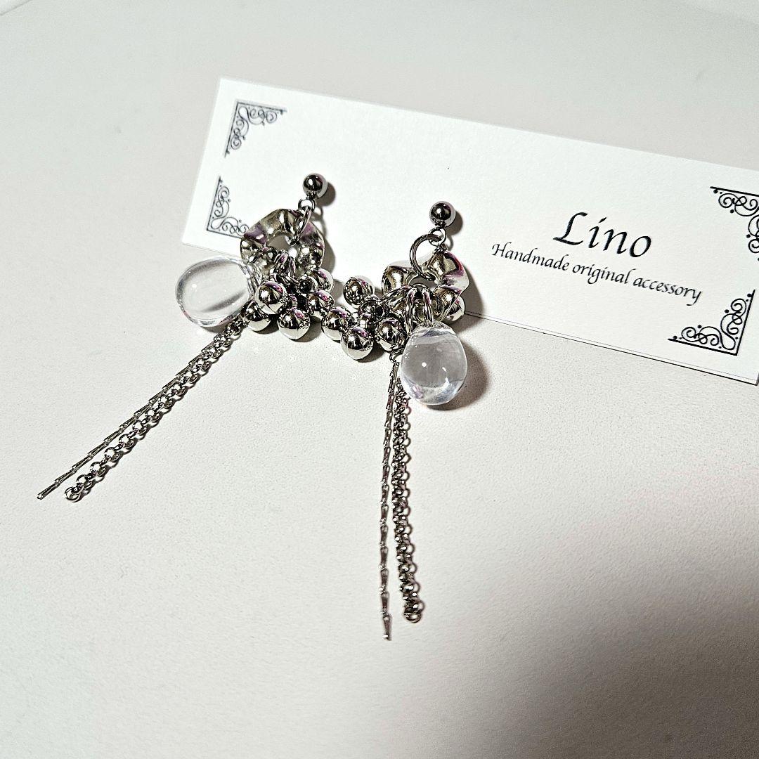 じゃらじゃらピアス 金属アレルギー対応 シルバーピアス クリアピアス