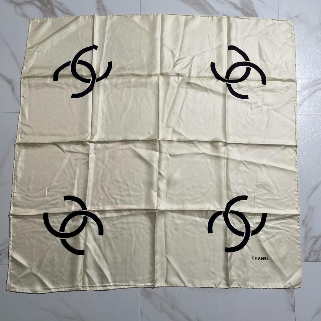 激レア美品！CHANEL シャネル ココマーク スカーフ ホワイト