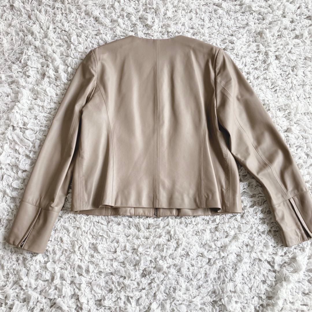 【美品】J.PRESS ラムレザー　羊革　L 大きいサイズ　ベージュ ノーカラー