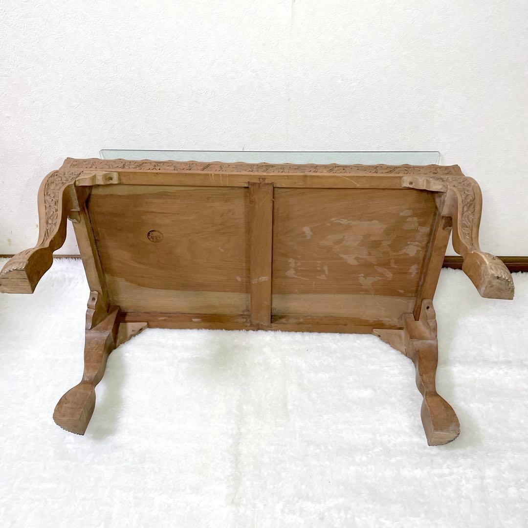 アンティーク 猫脚 猫足 家具 アジアン ローテーブル ガラス板83×45×37