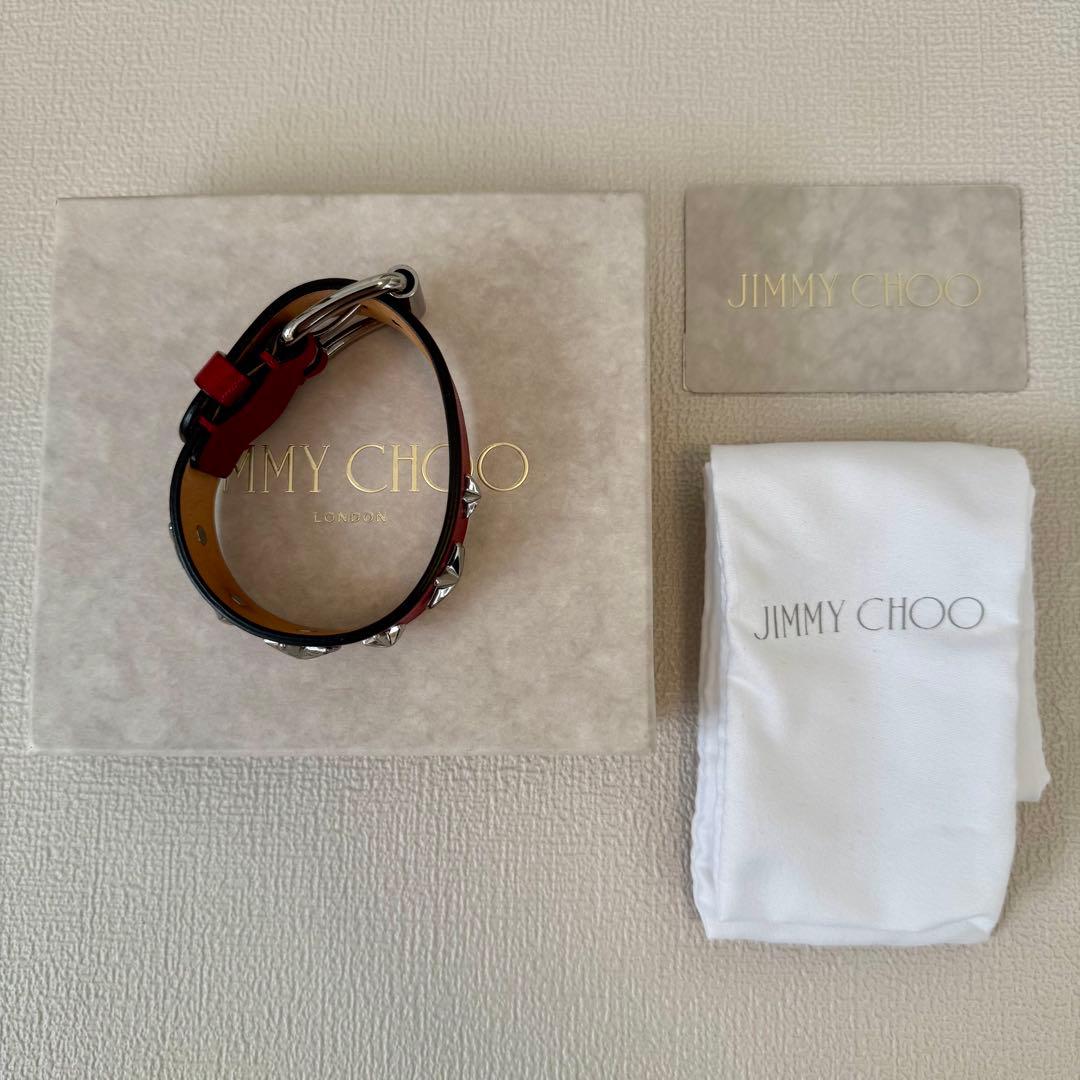 JIMMY CHOO レッド レザー スタッズ ブレスレット バングル