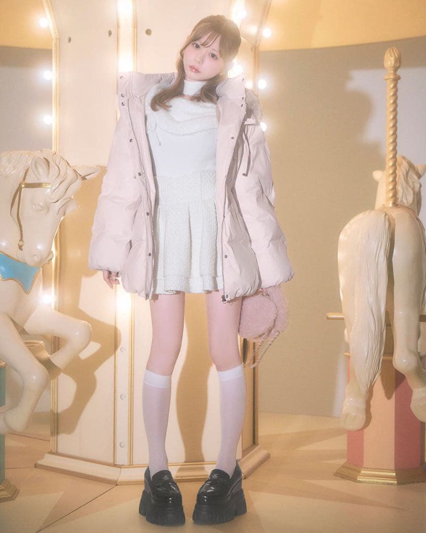 ミシェルマカロン ファーフードリボンダウンコート xs ピンク