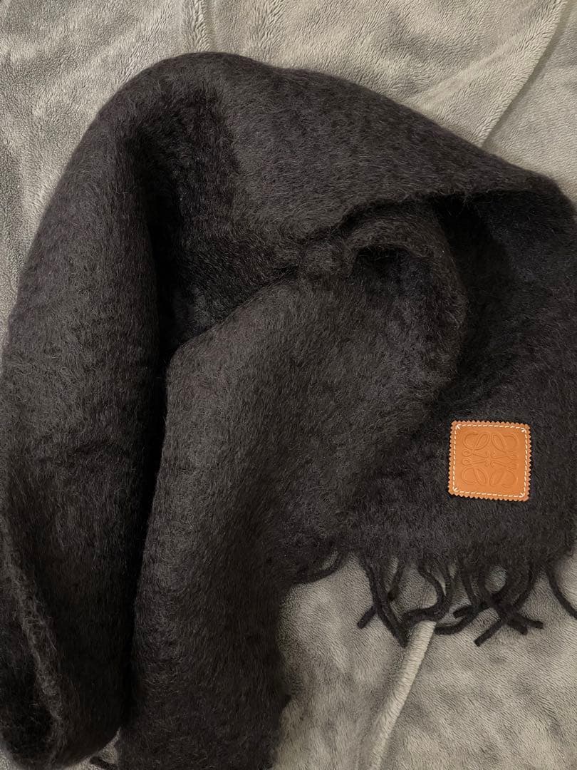 LOEWE マフラー メンズ 黒 モヘア