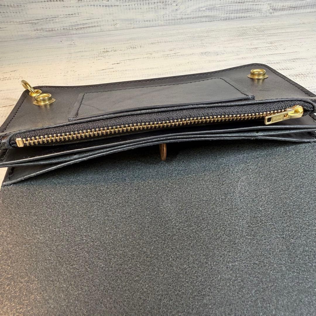 【トラッカーウォレット ロング 3層】 ブラック ゴールド YKK