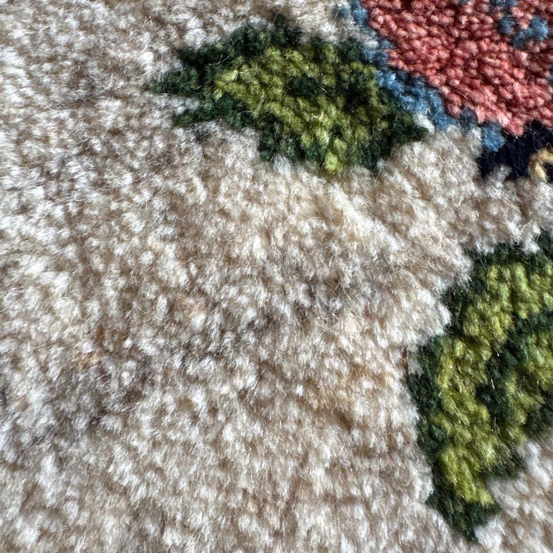 円形花柄 ペルシャ ギャッペ マット ウール素材 フリンジ付き 40×40