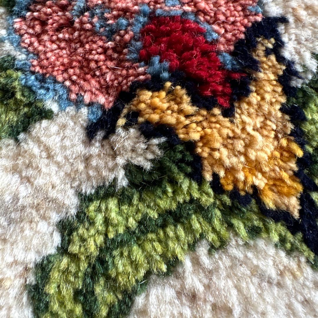 円形花柄 ペルシャ ギャッペ マット ウール素材 フリンジ付き 40×40