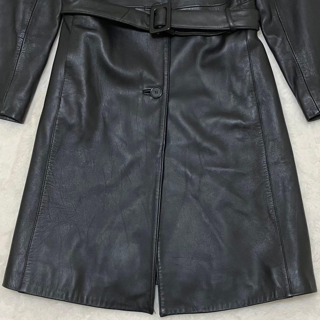【極美品】2way 羊革 ラムレザー Aライン ボアロングコート ブラック M