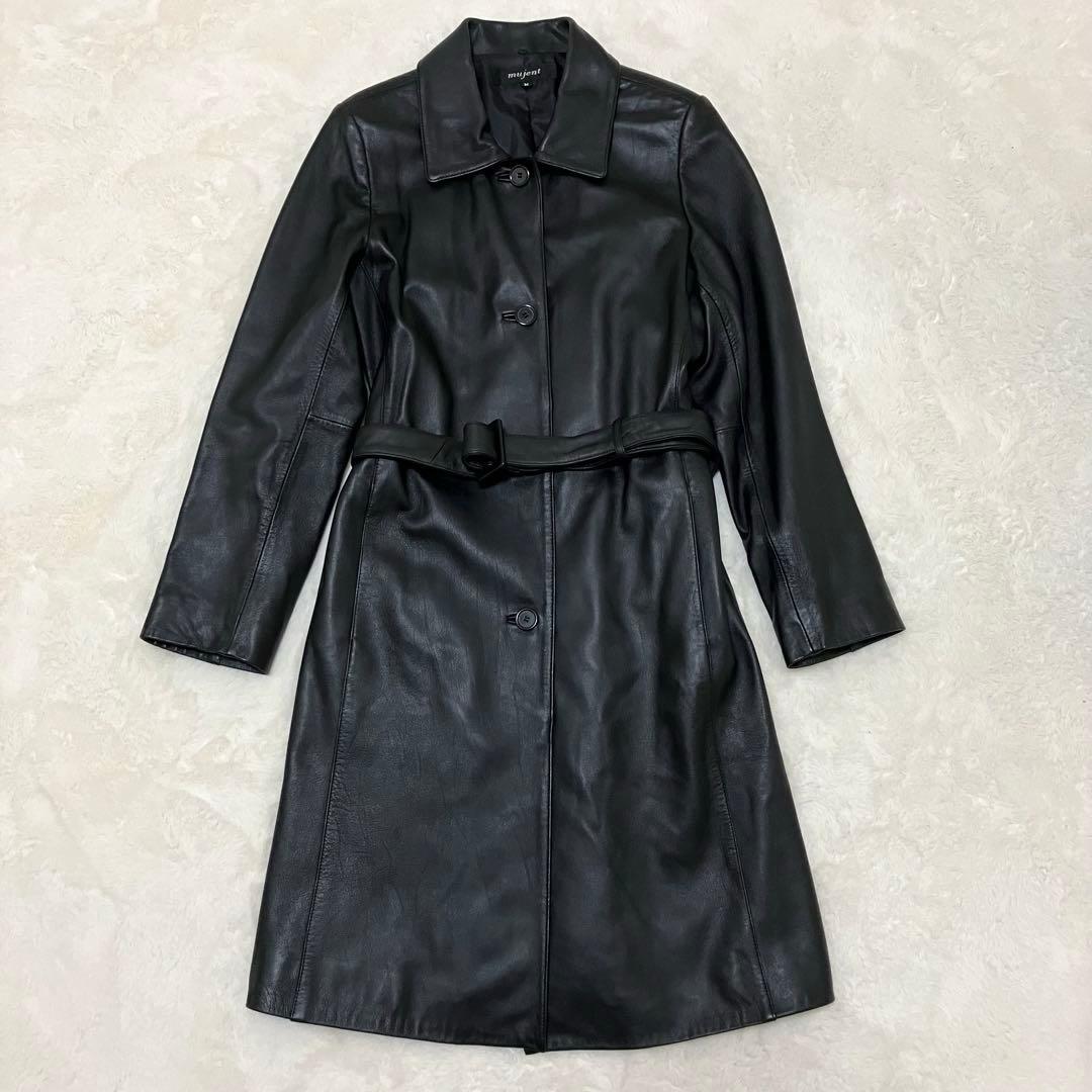 【極美品】2way 羊革 ラムレザー Aライン ボアロングコート ブラック M