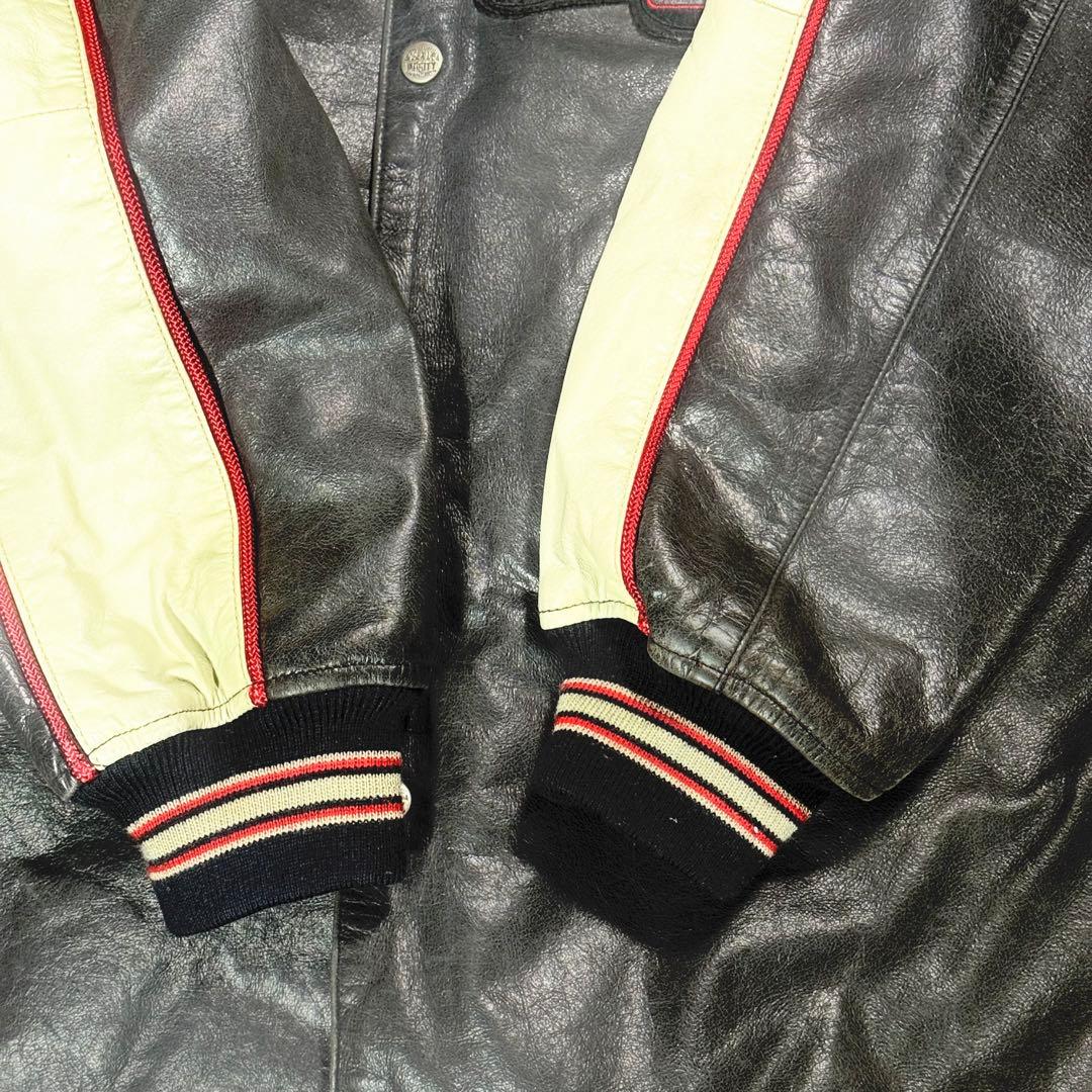 80s-90s AVIREX オールレザー バーシティジャケット フルデコ 黒