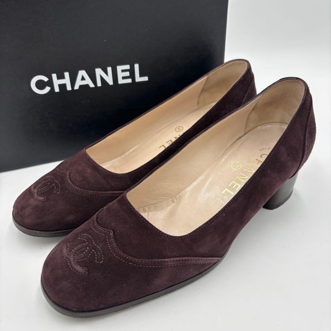 CHANEL シャネル ココマーク スエード パンプス　太ヒール 37 約24㎝