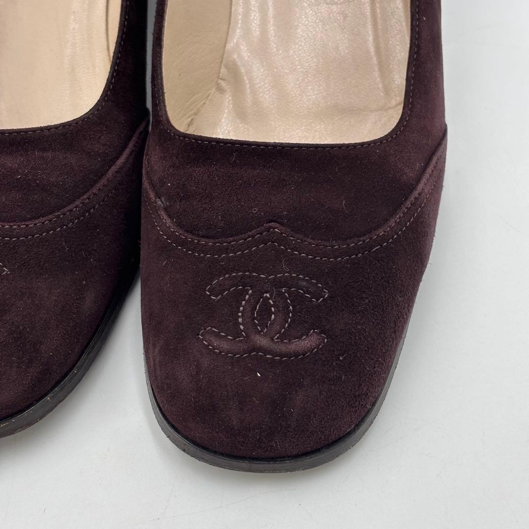 CHANEL シャネル ココマーク スエード パンプス　太ヒール 37 約24㎝
