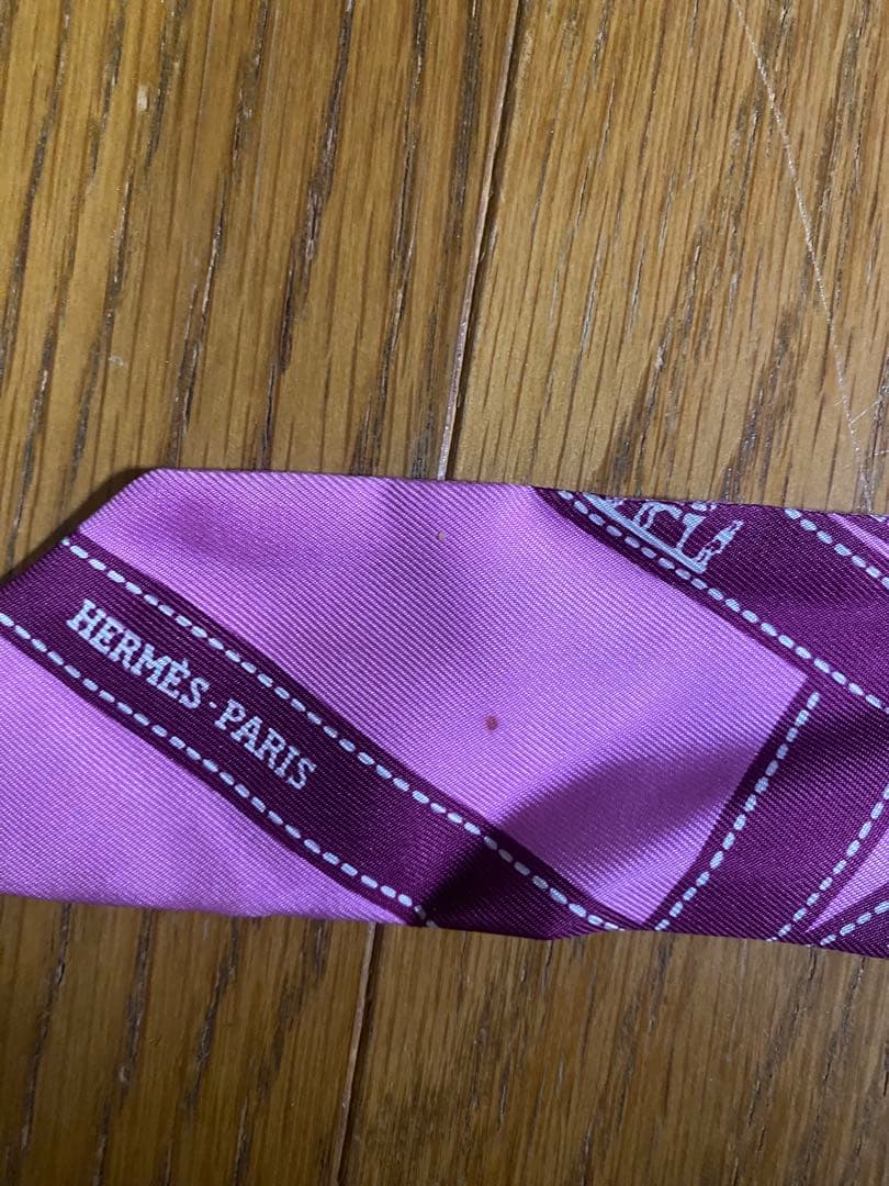HERMES シルク リボンスカーフ ピンク　ツイリー