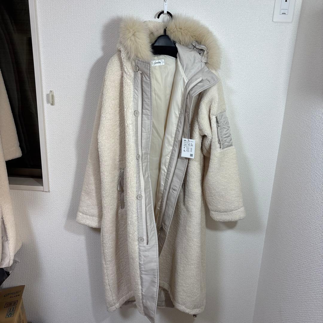 LASUD ファーボアコート　アイボリー　未使用品　サイズ9号　定価34000円