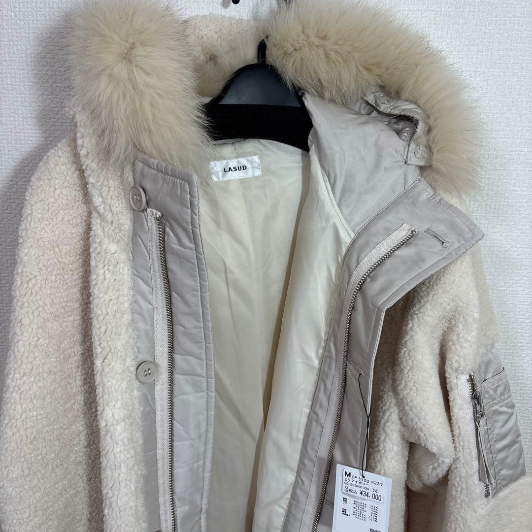 LASUD ファーボアコート　アイボリー　未使用品　サイズ9号　定価34000円