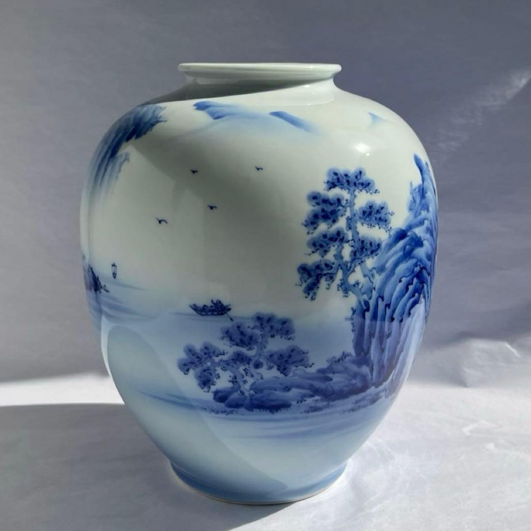 オールド深川　染付山水　花瓶　7号　中古品