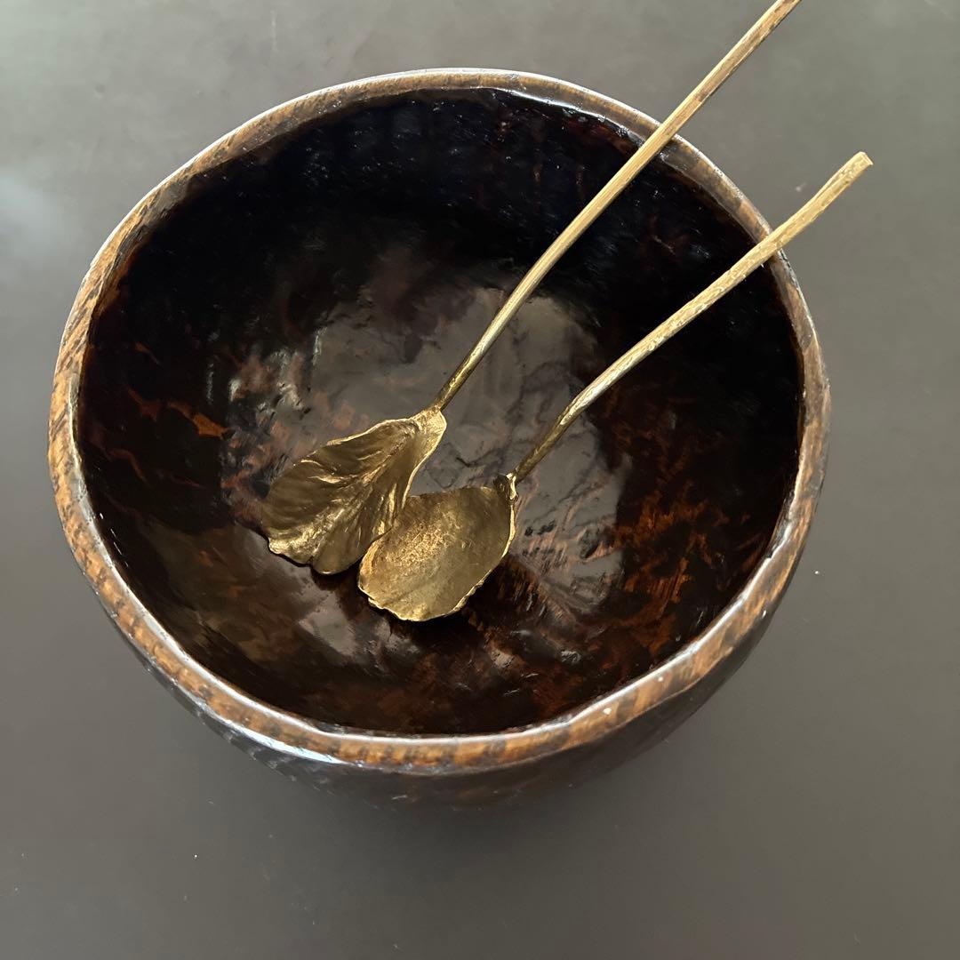 日渓美佐江　真鍮　スプーン　2本セット　葉っぱの模様