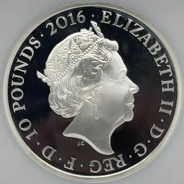 2016 エリザベス2世生誕90年 10ポンド 5オンス銀貨 PF70