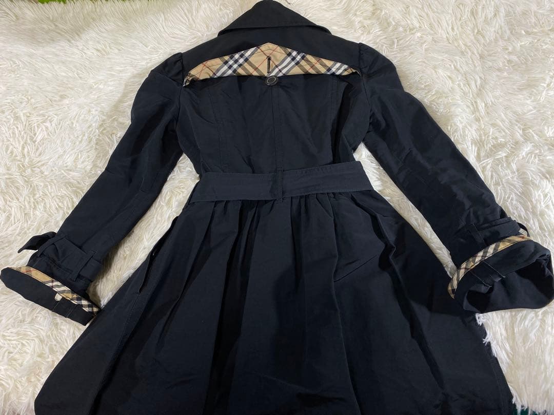 BURBERRY BLUELABELノバチェック Ｗトレンチコート 黒 ベルト付