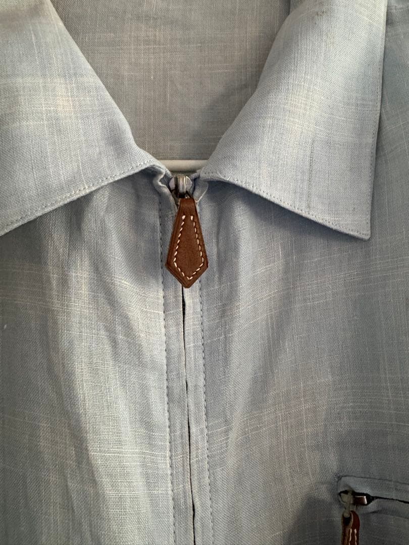エルメス　HERMES メンズ　水色 長袖シャツ ジッパー付き　L リネン