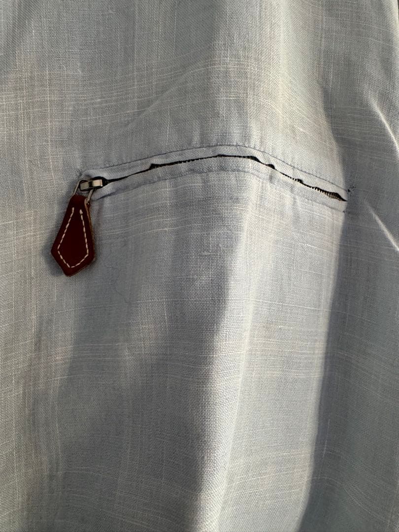 エルメス　HERMES メンズ　水色 長袖シャツ ジッパー付き　L リネン