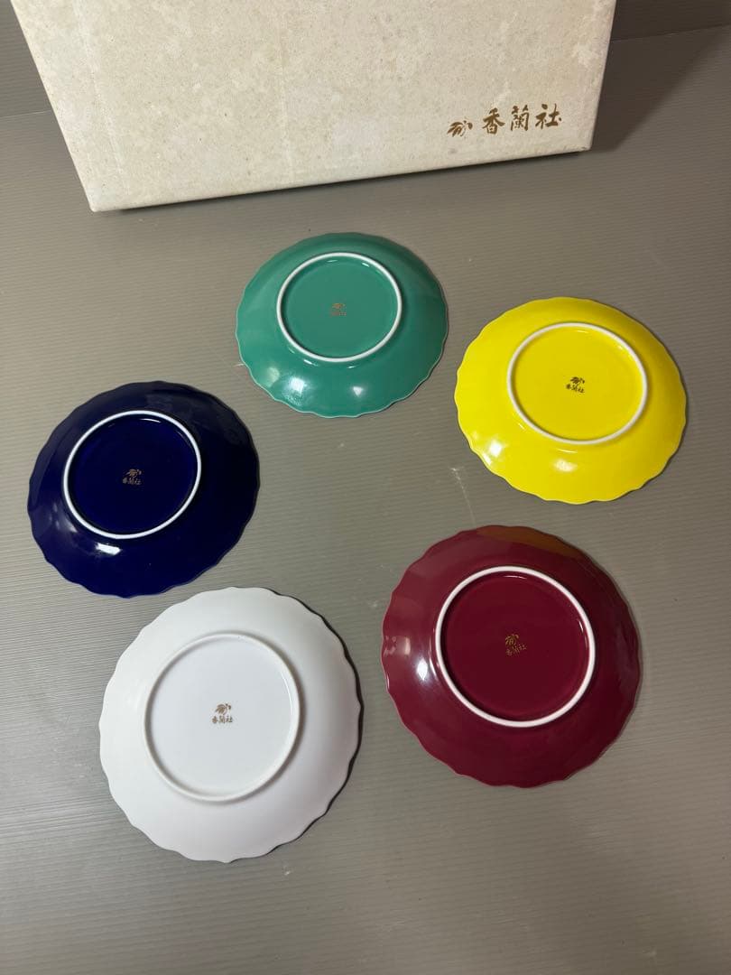 2877 希少　香蘭社 五色 金縁 金銀彩 鶴 双鶴図 小皿　5客　未使用