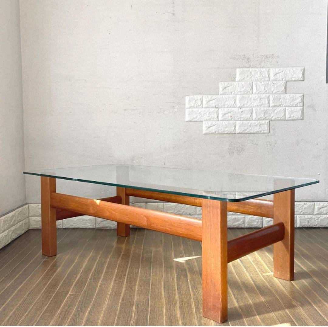 チーク材×ガラス センターテーブル ローテーブル 北欧 Vintage