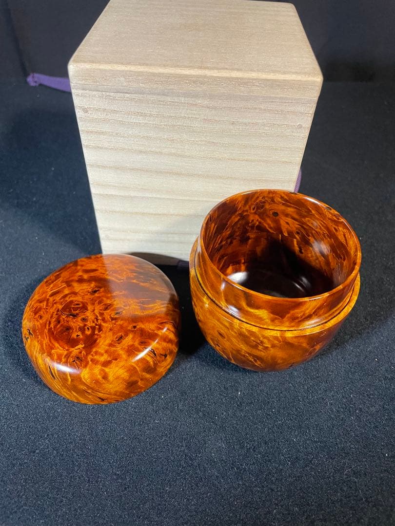 特上杢！ 棗なつめ　特上花梨瘤工芸品　蒔絵鳳と亀　長生き縁起物　茶入れ　茶道具