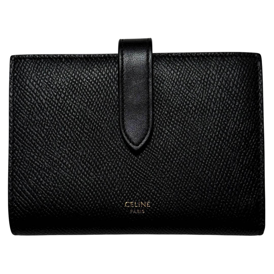 CELINE 現行 ミディアム ストラップ レザーウォレット 二つ折り財布 黒