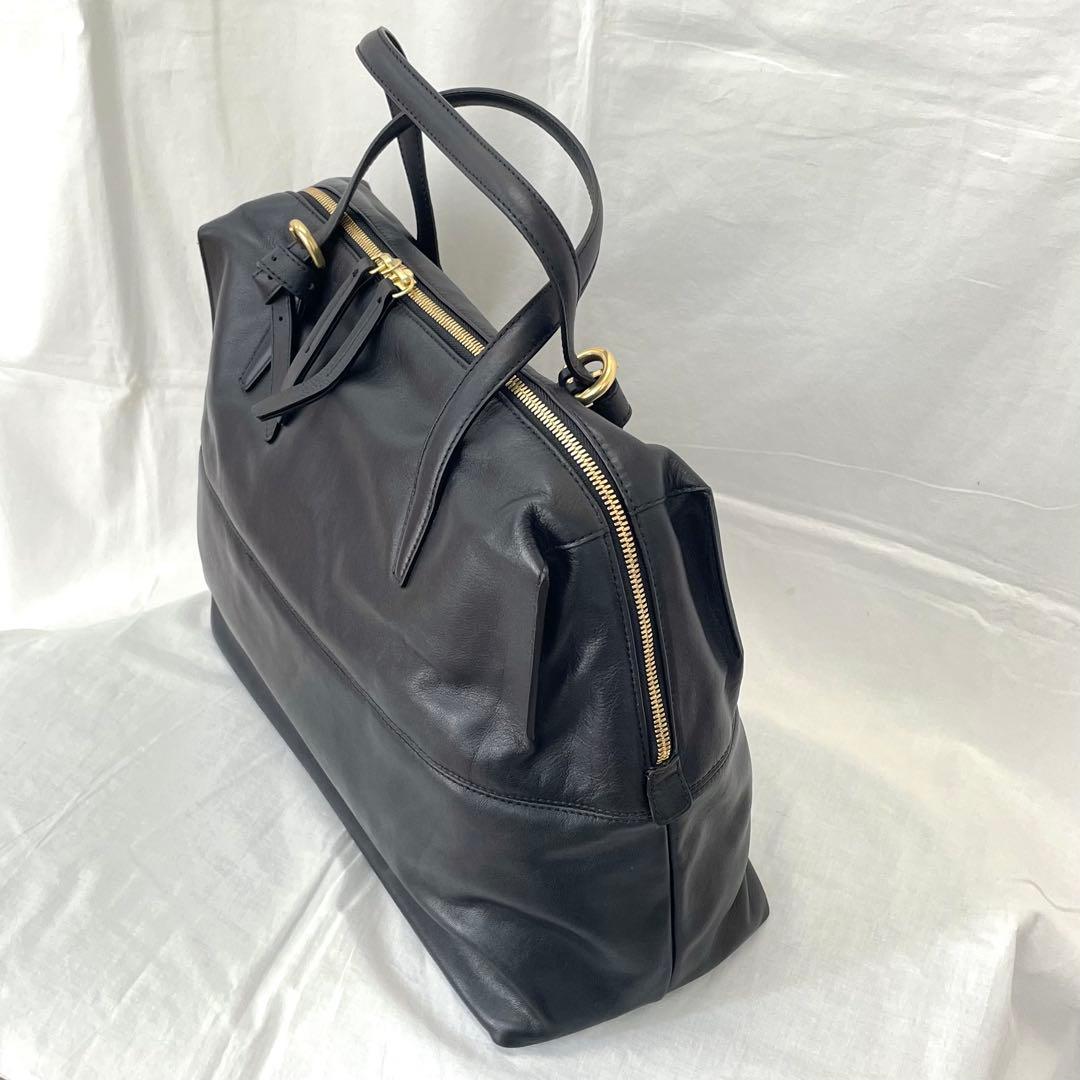 【S】美品FURLA ブラック レザーボストンバッグ 大容量 旅行カバン