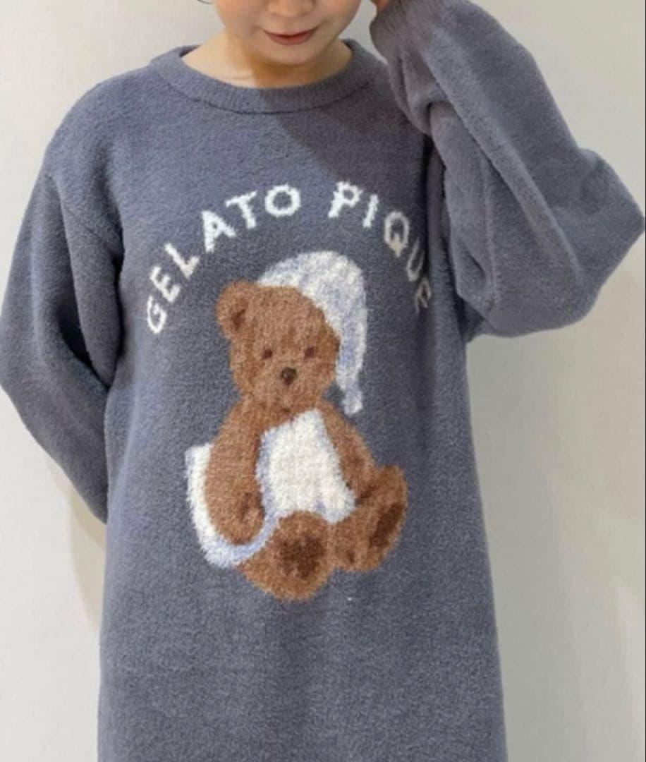 ジェラートピケ ♡GOOD NIGHT BEAR ジャガードワンピース　ネイビー