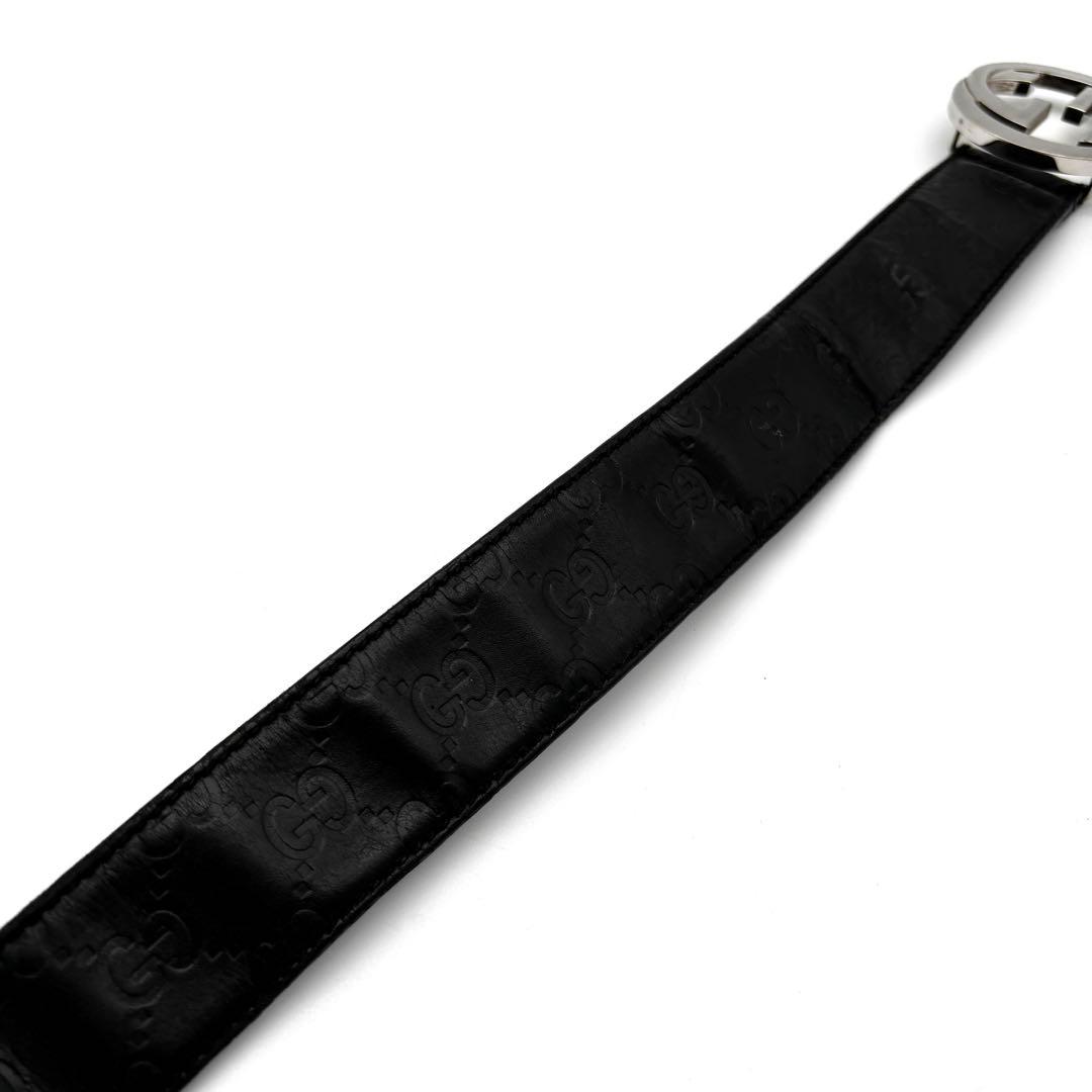正規品 グッチ ベルト インターロッキング バックル シマレザー GG ブラック