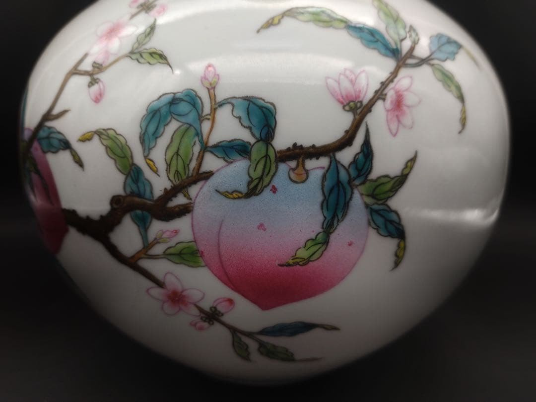 中國美術 古玩 桃紋天球瓶 花瓶 花入 花器