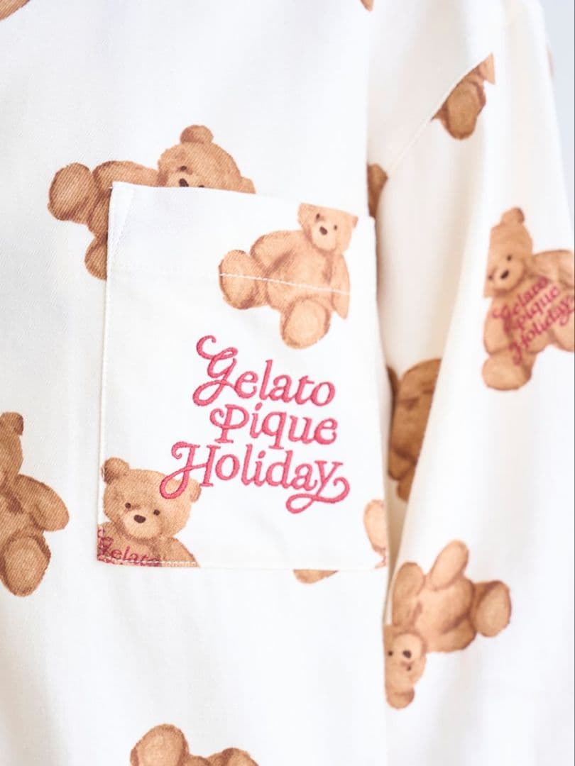 ジェラートピケ HOLIDAY ベア柄ネルシャツ ネルロングパンツセット