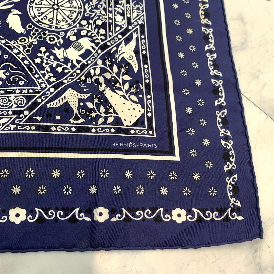 ☆希少☆HERMES カレ55 風の民 バンダナ スカーフ マリン シルク