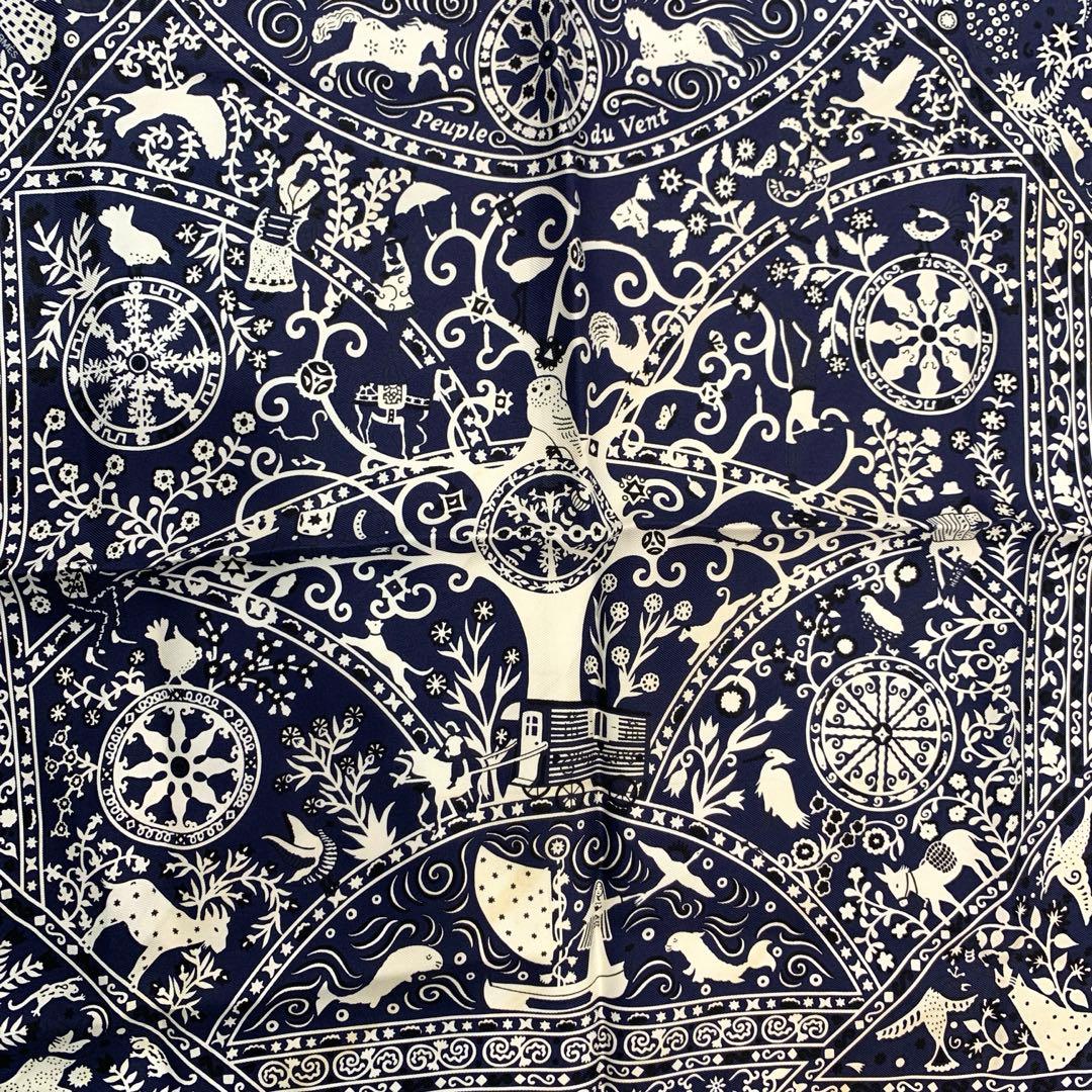 ☆希少☆HERMES カレ55 風の民 バンダナ スカーフ マリン シルク
