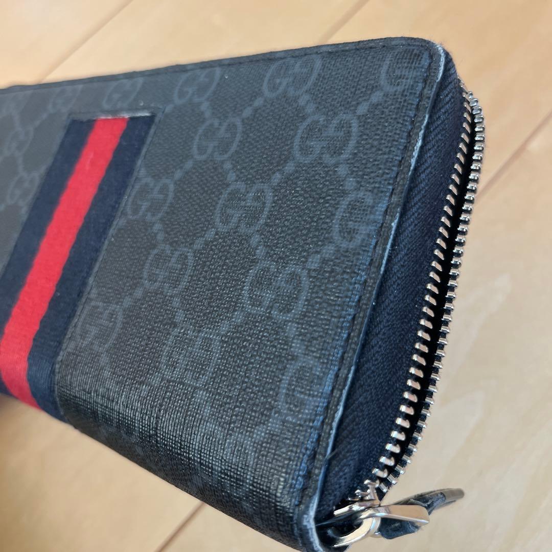 中古　GUCCI GGパターン 長財布 ブラック/レッド/ネイビー