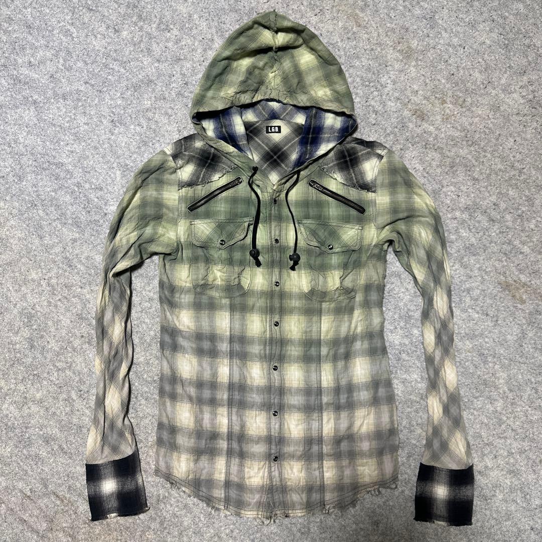 LGB フード付きチェックネルシャツ