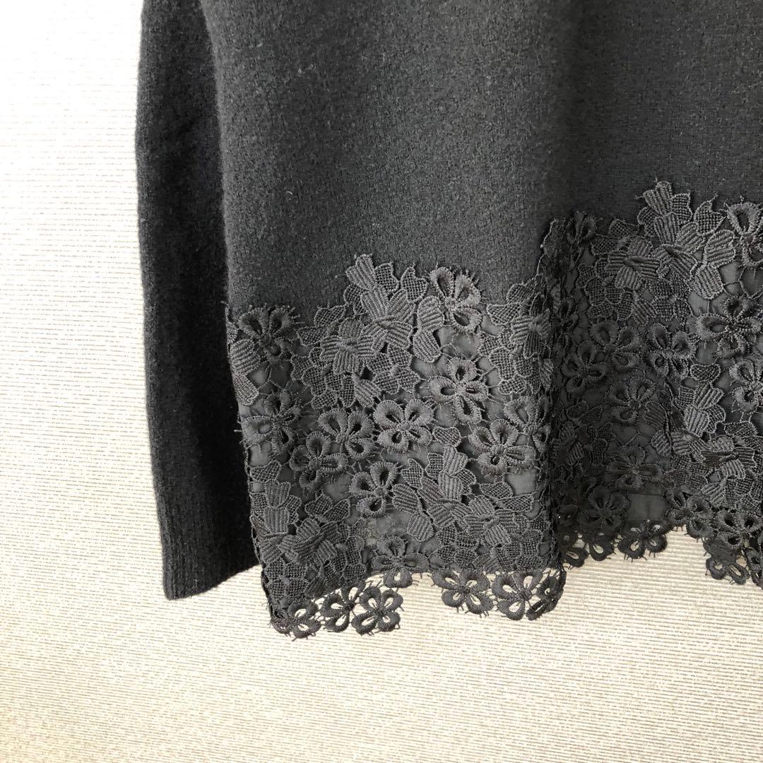BEARDSLEY ウール 裾レース ニット ブラック