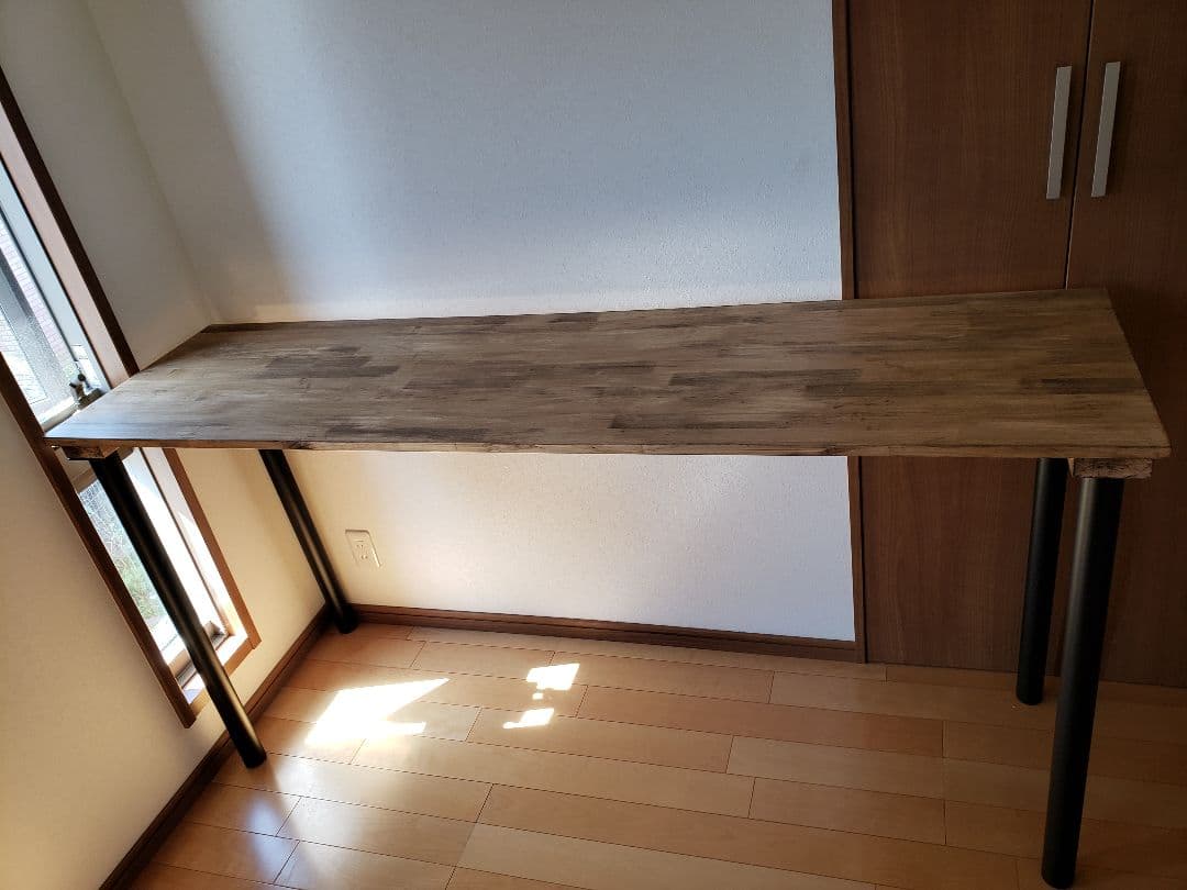ロングカウンターテーブル　アンティーク風　ウォールナット　北欧カフェテーブル