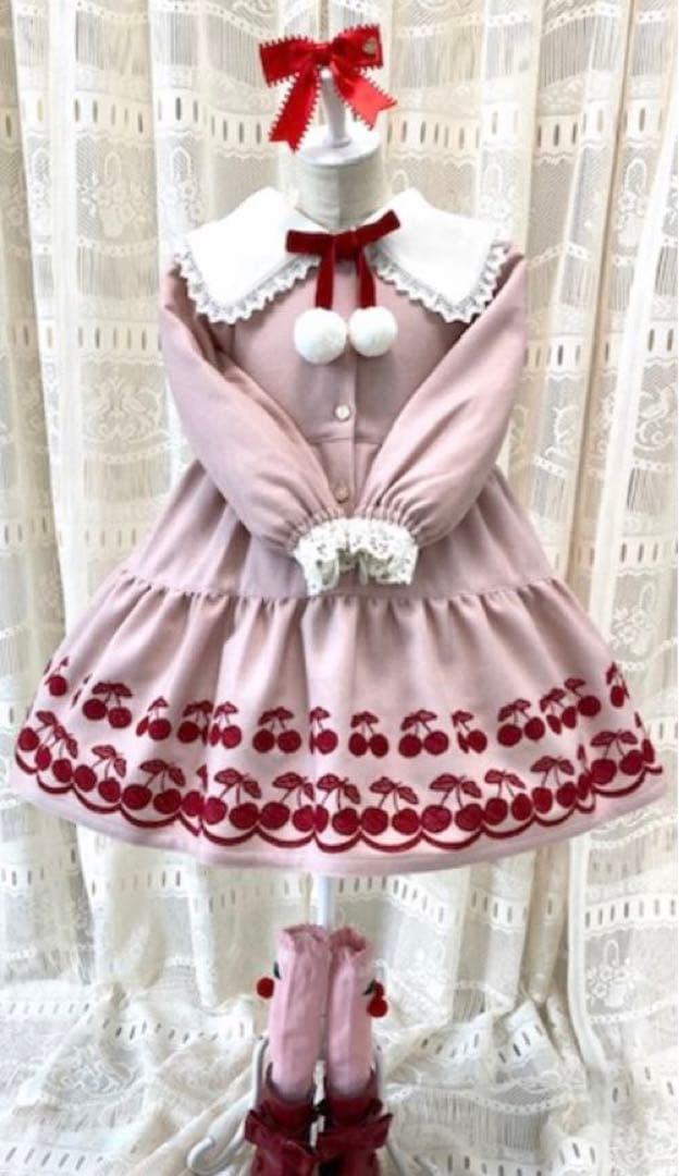 シャーリーテンプル チェリー刺繍ティアードワンピース （ピンク）140