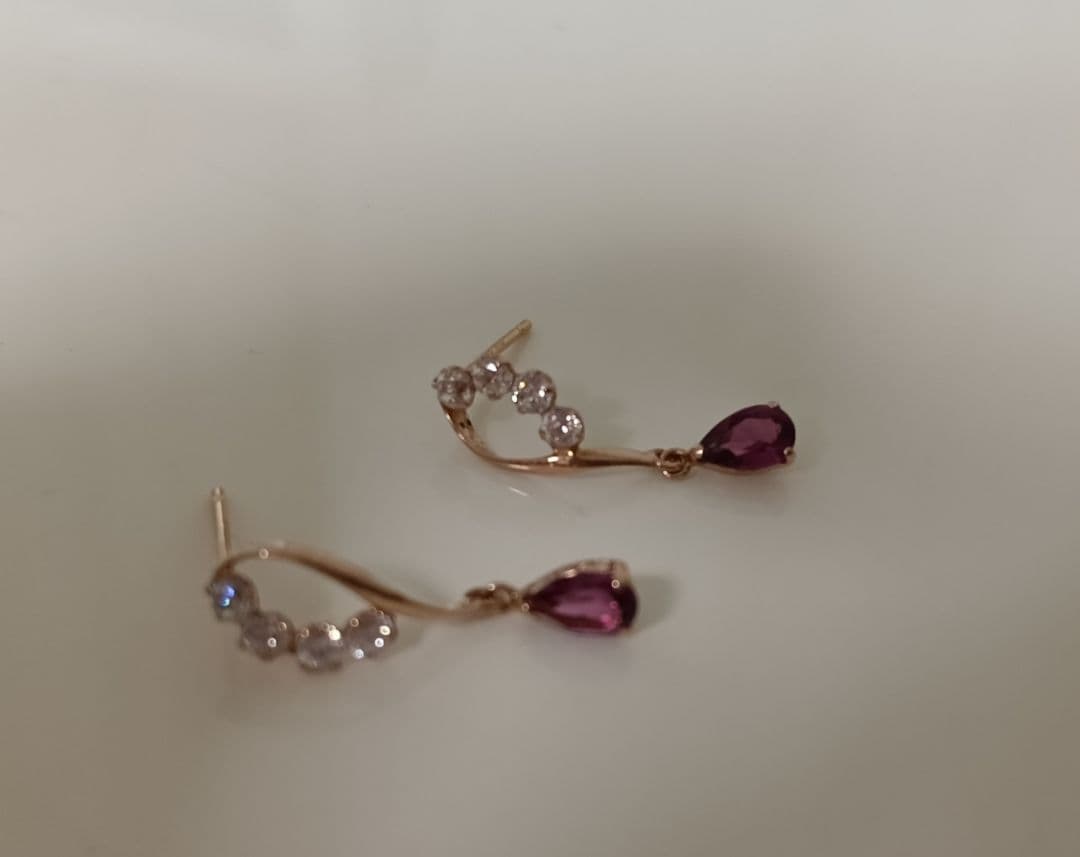 k18 k10 　紫色の宝石付きフープ　ピアス