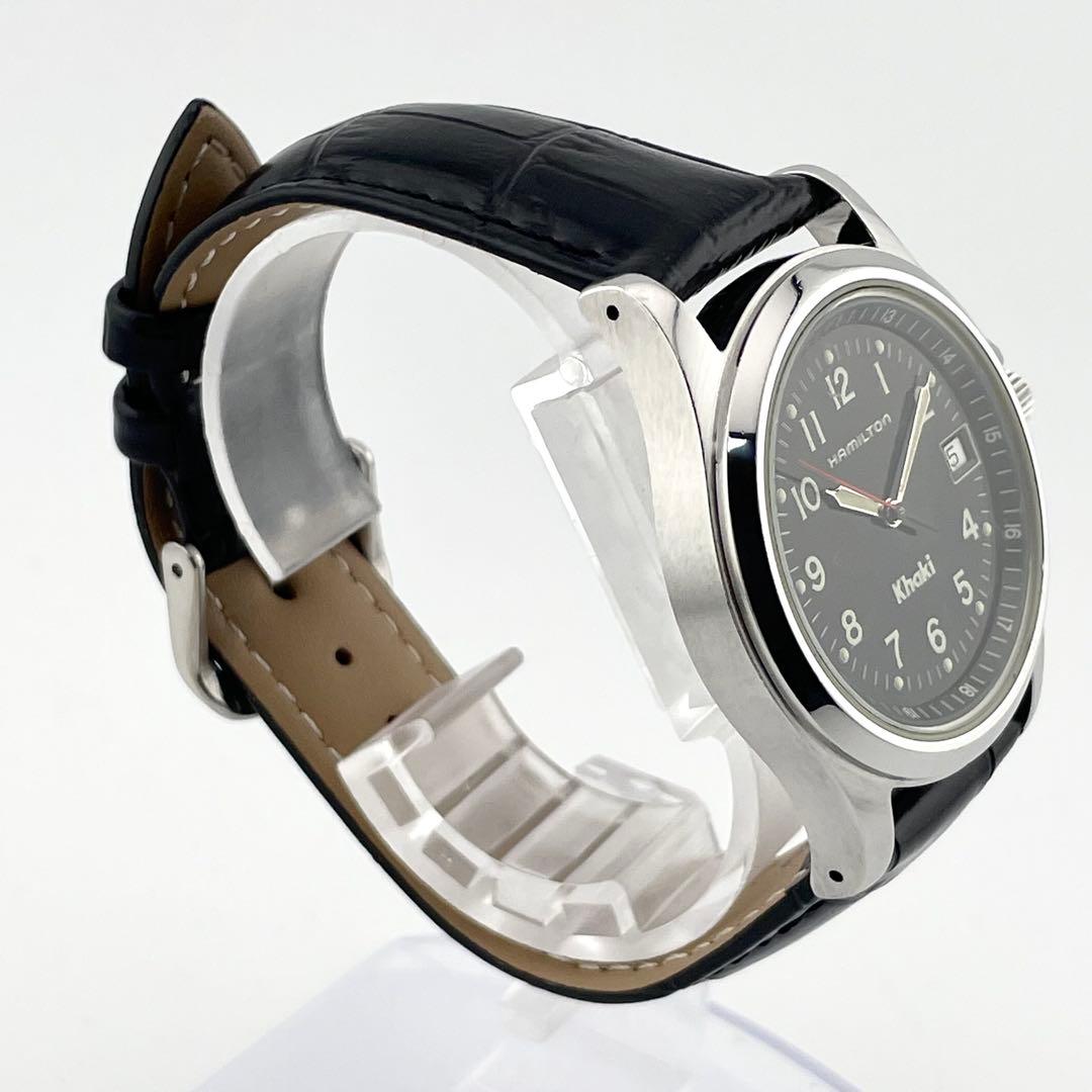 【稼働/新品電池】ハミルトン　カーキ　8775 デイト 腕時計　メンズ　黒文字盤