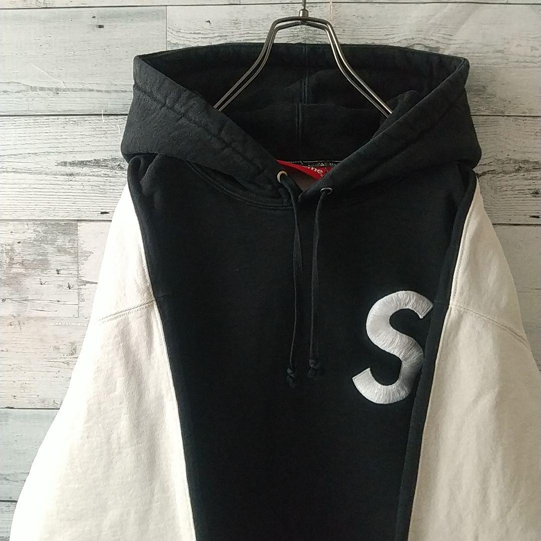 人気サイズ・デザイン☆シュプリーム 刺繍 Sロゴ パーカー バイカラー XL相当