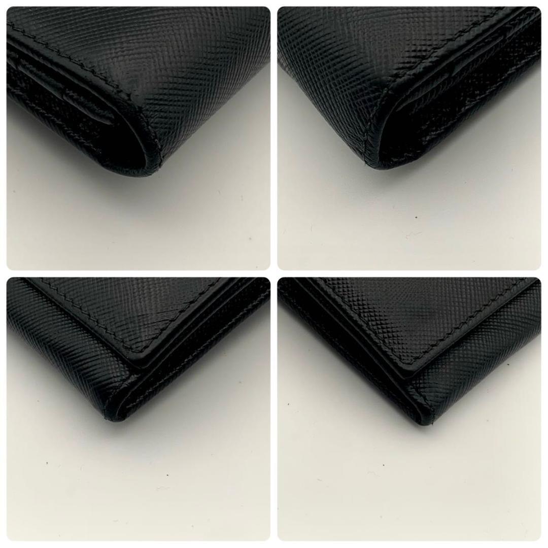 鑑定済み 箱付き プラダ 長財布 サフィアーノ レザー 金具 三角プレート 黒