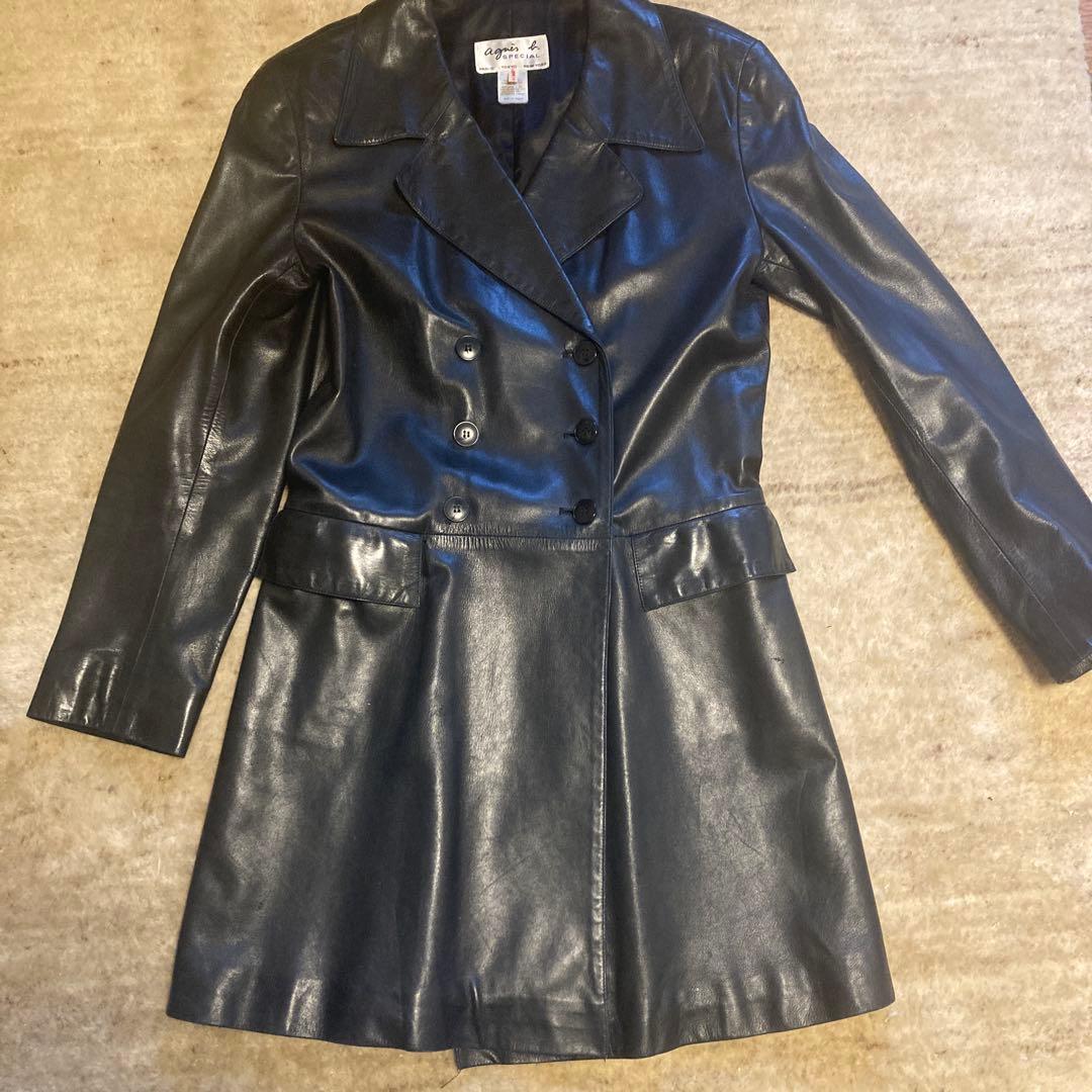 Agnes b レザーダブルブレストジャケット made in france