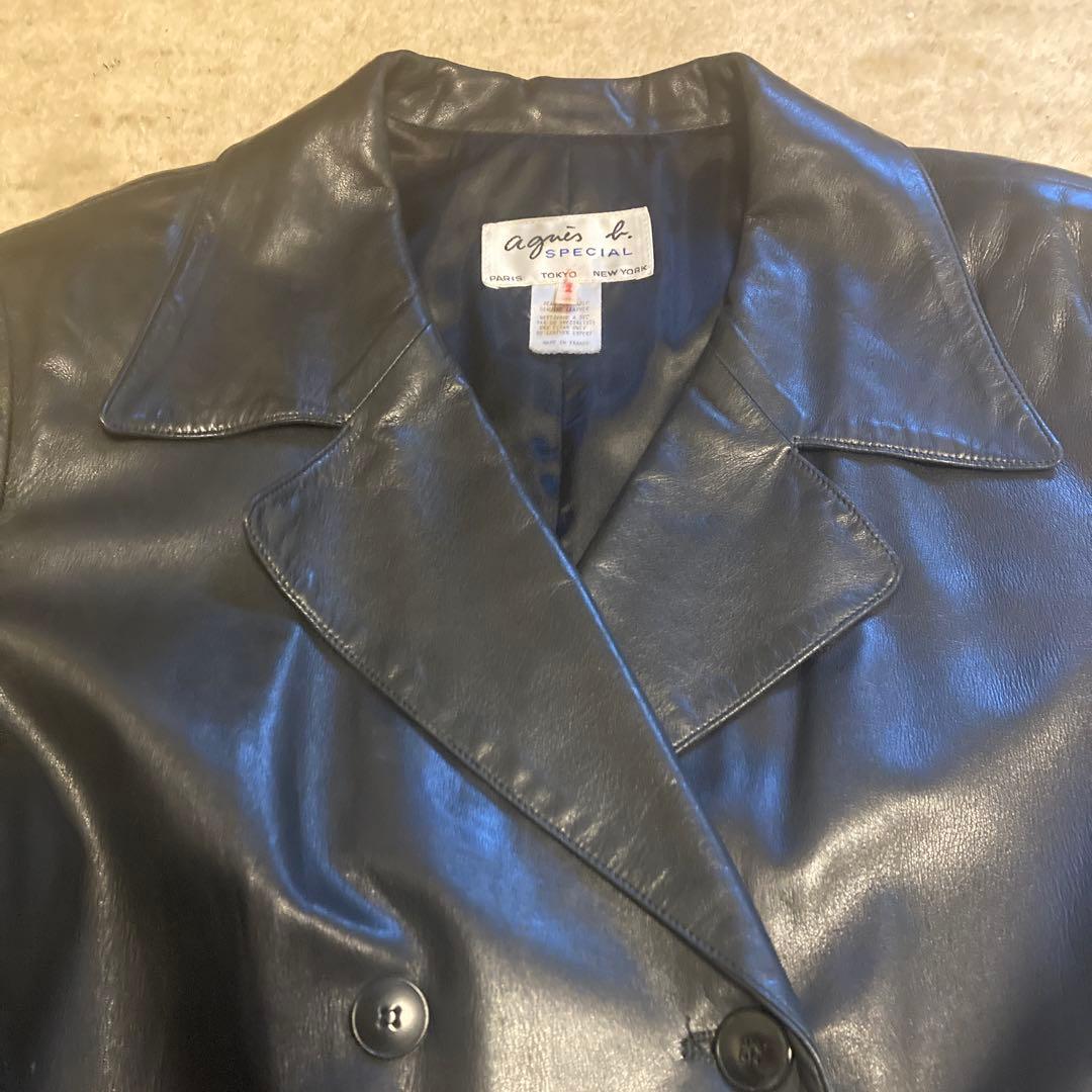 Agnes b レザーダブルブレストジャケット made in france