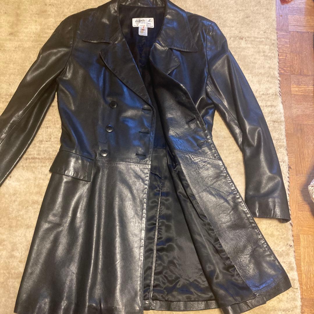 Agnes b レザーダブルブレストジャケット made in france