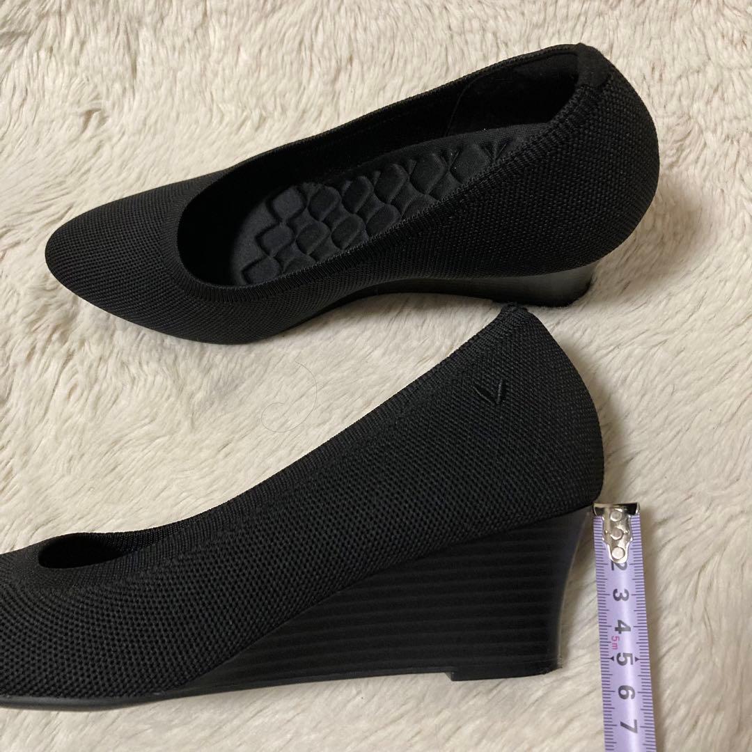 美品VIVAIA パンプス ウェッジソール ブラック メッシュ ニット ヒール